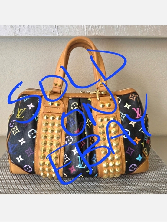 Louis Vuitton Handbags - Louis Vuitton Black Monogram Multicolor Murakami Gold Studded Courtney Satchel